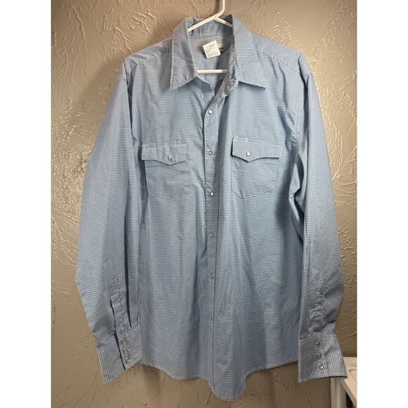 Wrangler Wrancher Mens Pearl Snap Blue Long Sleeve Shirt Rodeo Size XL - Picture 1 of 5